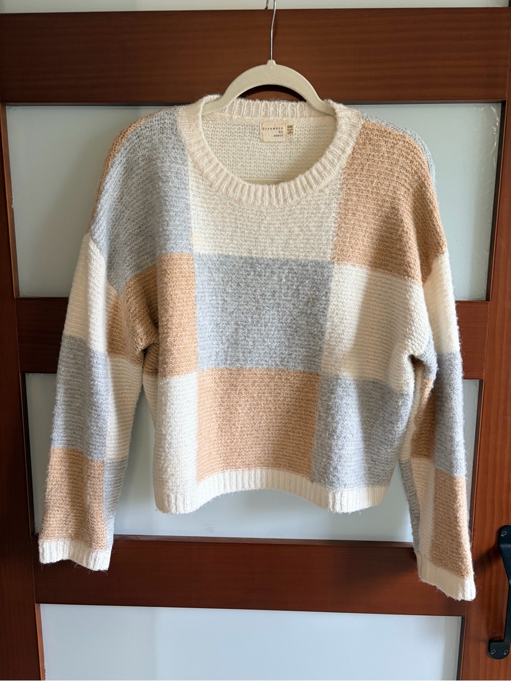 Cozy Colorblock Crewneck Sweater - Cream, Gray & Tan dreamers by debut Small